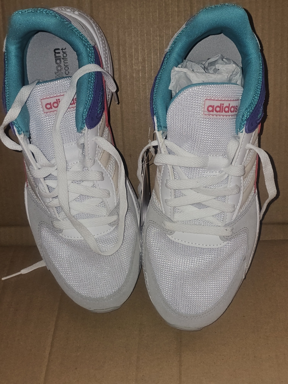 adidas Women’s White Sneakers with Teal and Purple Accents